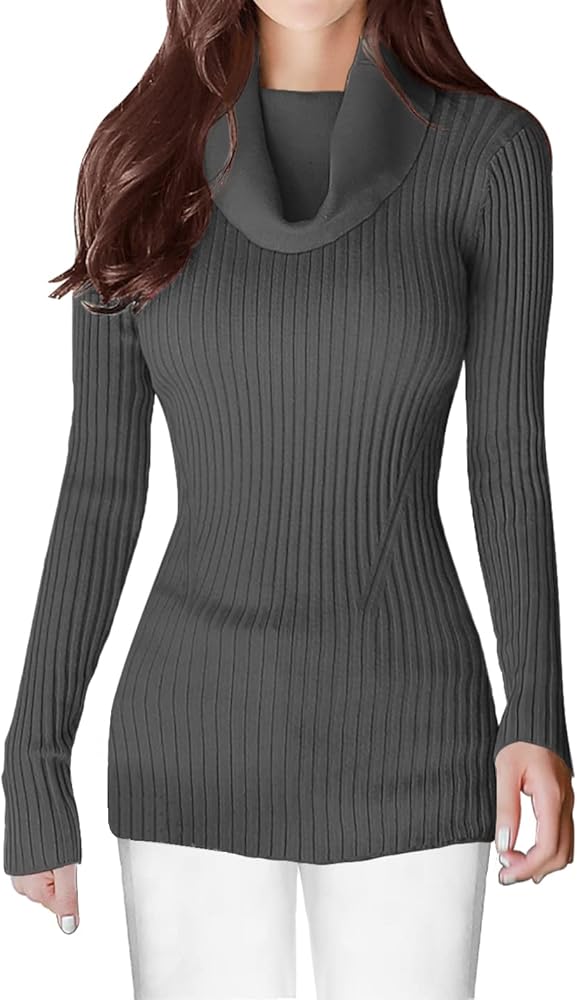 v28 Women’s Stretchable Cowl Neck Knit Long Sleeve Slim Fit Bodycon Sexy Sweater