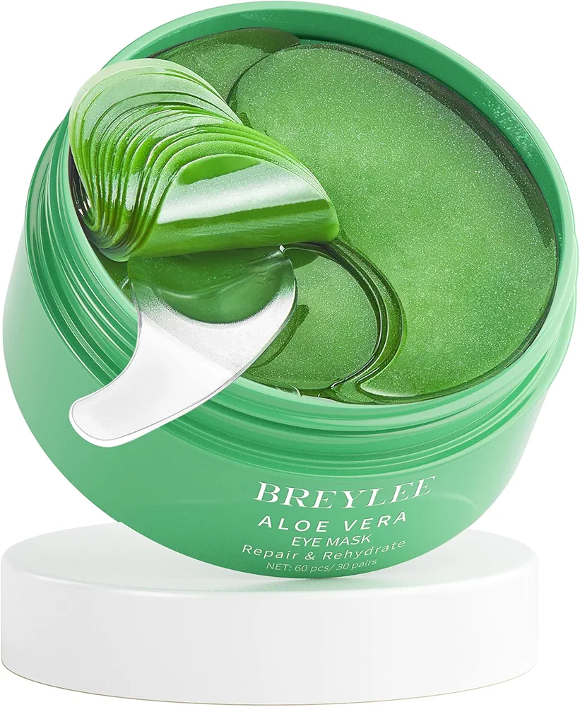 BREYLEE Aloe Vera Eye Masks– 60 Pcs - Puffy Eyes and Dark Circles Treatments – Look Younger and Reduce Wrinkles and Fine Lines Undereye, Improve and Firm eye Skin - Pure Natural Material Extraction