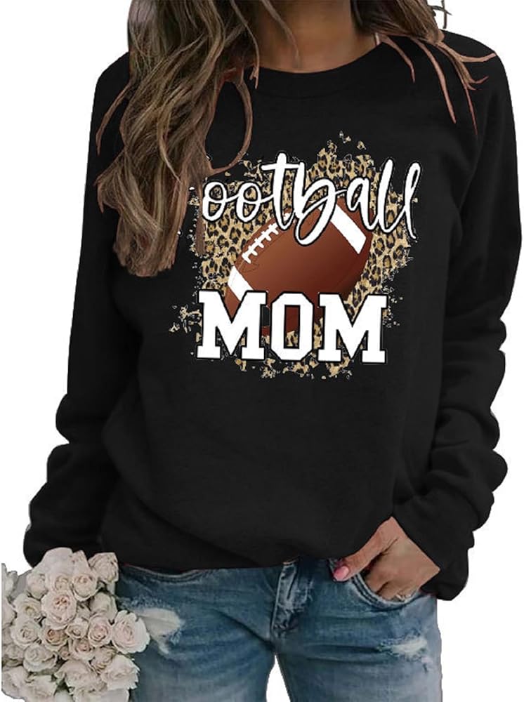 Women Football Mom Sweatshirt Leopard Print Long Sleeve Shirt