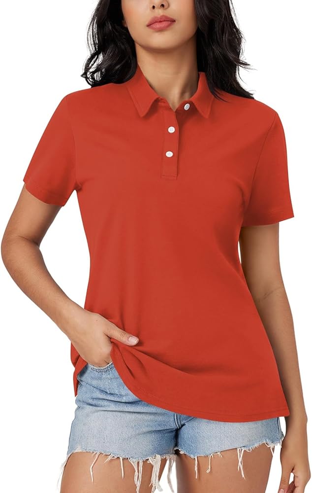 Women's Polo Shirts Short Sleeve Comfortable Breathable Wicking Shirt Solid Colour Stripe 3 Buttons Lapels Casual Tops