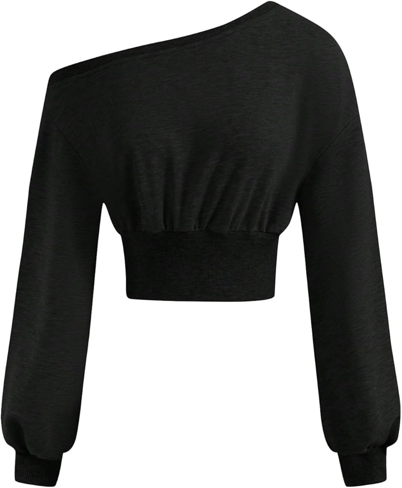 Verdusa Women's One Shoulder Long Sleeve Crop Sweatshirt Top Casual Pullovers