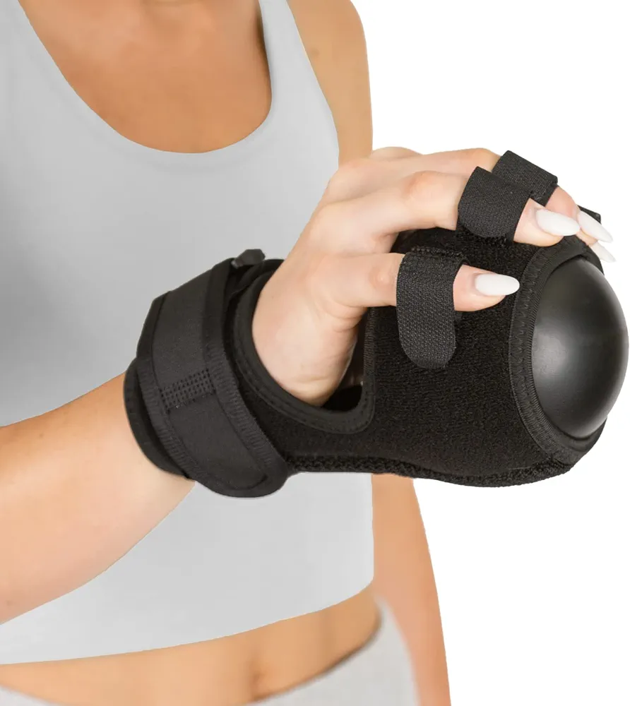 BraceAbility Anti Spasticity Splint - Contracture Stroke Resting Hand Orthosis Brace and Ball for Right or Left Cramp Relief, Twitching Pain, Recovery Therapy, Dupuytren's Treatment, Arthritis Remedy