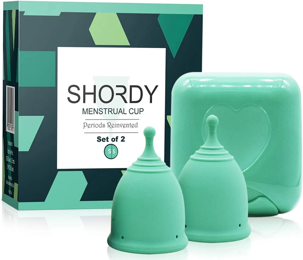 SHORDY Reusable Menstrual Cup (Small) Set of 2 with Mini Box, 100% Soft Silicone, Coupe Menstruelle, Safe Period Cup, Light Flow Kit, Feminine Hygiene, Tampons, Pads & Disc Alternative