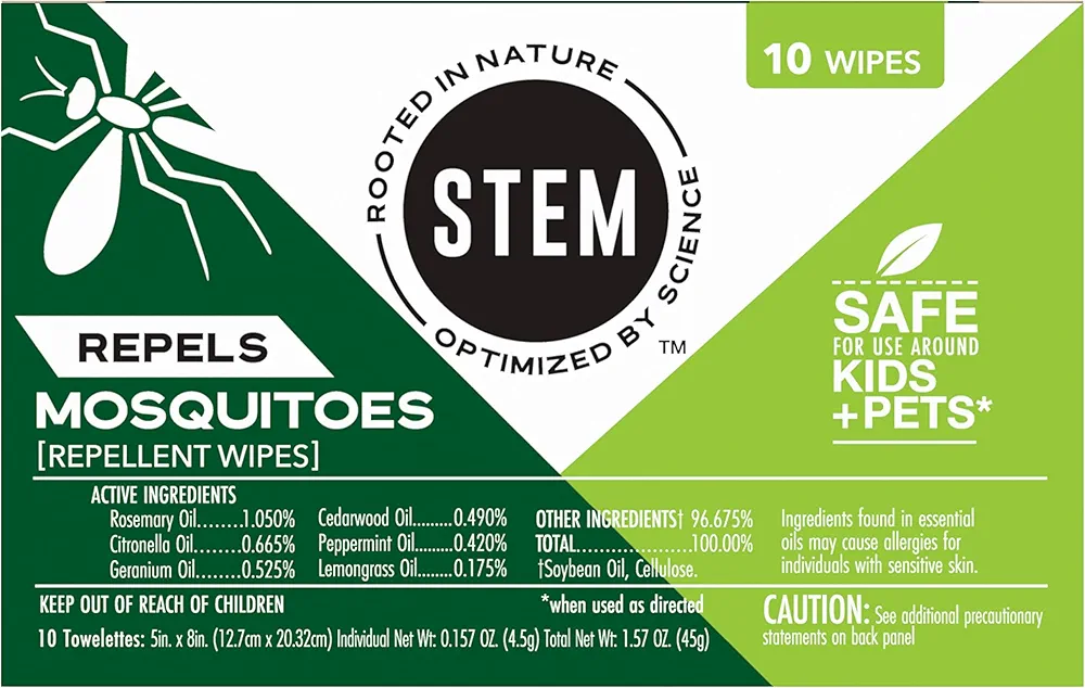 Stem Repels Mosquitoes: Mosquito Repellent Wipes With Botanical Extracts; 10 Wipes (Pack Of 1)