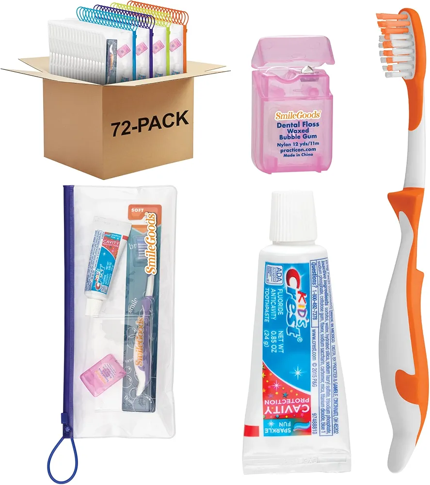 SmileGoods Child Dental Care Kit with Toothbrush, Toothpaste, and Floss, 72 Pack