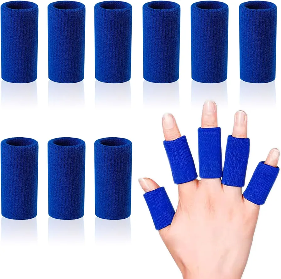 WHALE Finger Sleeves Protectors, 10Pcs Sport Finger Sleeves Elastic Thumb Brace Support for Basketball Golf Premium Finger Sleeves for Arthritis Perfect for Relieving Pain (10PCS Blue set)