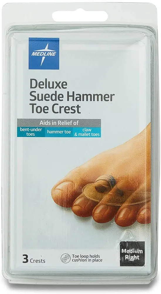 Medline Hammer Toe Crest, Deluxe Suede, Right, Size Medium, Pack of 3