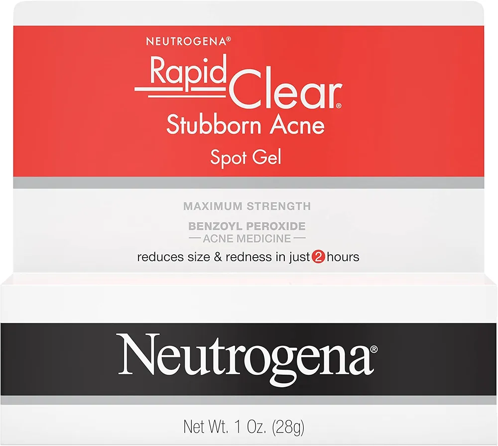 Neutrogena Rapid Clear Stubborn Acne Spot Treatment Gel with Maximum Strength 10% Benzoyl Peroxide Acne Treatment Medication, Pimple Cream for Acne Prone Skin Care, 1 oz