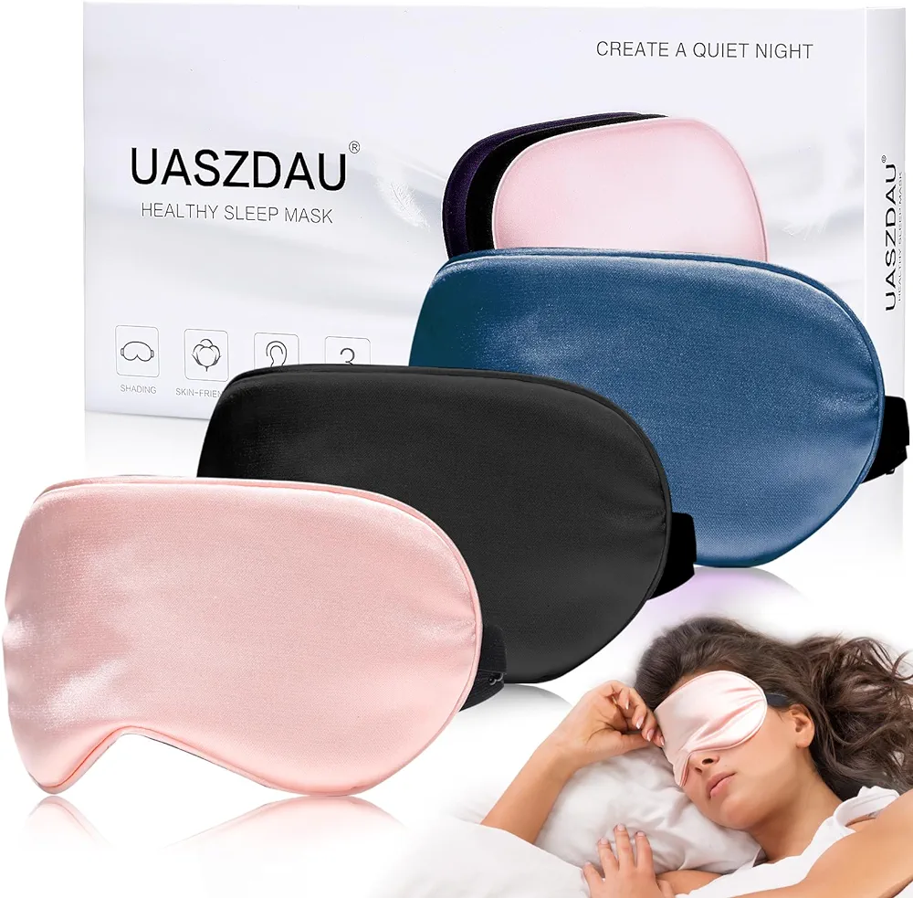 Sleep Mask Silk Eye Mask for Sleeping, Super Soft Blackout Eye Mask for Women Men, Side Sleeper Eye Covers for Sleeping with Adjustable Straps, Travel Eye Mask, 3 Pack