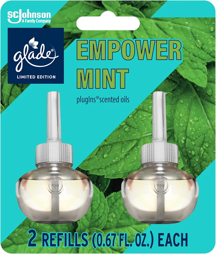 Glade PlugIns Refills Air Freshener, Scented and Essential Oils for Home and Bathroom, Empower Mint, 1.34 Fl Oz, 2 Count