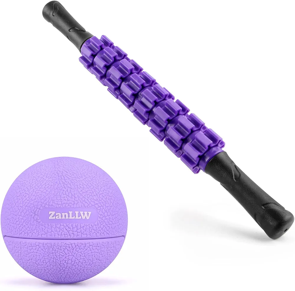 Muscle Roller Stick + Massage Lacrosse Ball Bundle