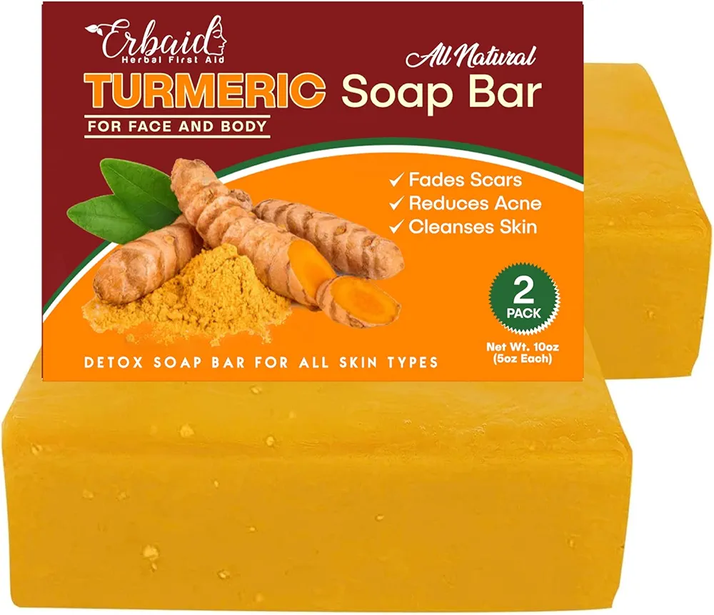 Natural Turmeric Soap Bar for Face & Body – Turmeric Skin Brightening Soap for Dark Spots, Intimate Areas, Underarms – Turmeric Face Wash Reduces Acne – 5oz Turmeric Bar Made in USA (2 Pack)