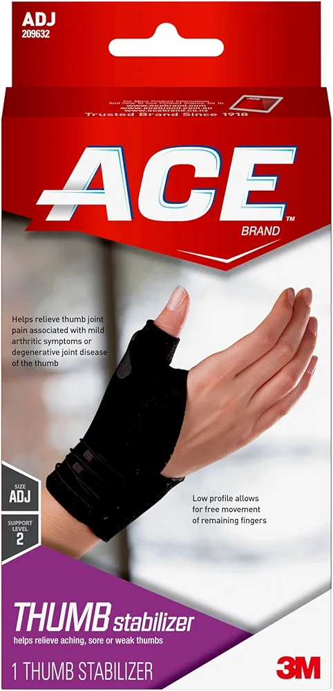 ACE Brand Deluxe Thumb Stabilizer, Left or Right Hand, Adjustable Size, Stabilizes & Supports Sore, Weak or Injured Thumb, Soft & Breathable Materials Enhance Comfort, FSA/HSA Eligible (209632-SIOC)