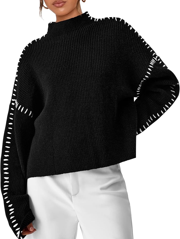 PRETTYGARDEN Women's Chunky Knit Fall Sweaters Casual Long Sleeve Mock Neck Oversized Loose Pullover Sweater Tops