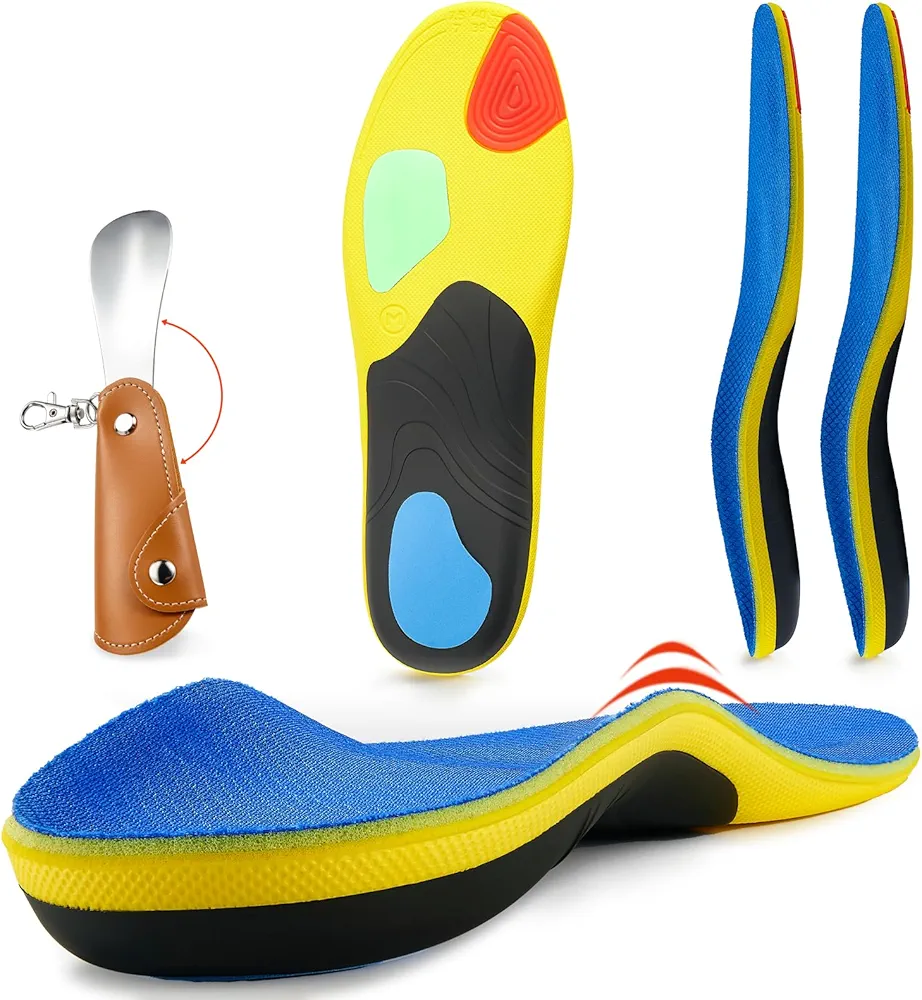 2 Pairs - High Arch Support Plantar Fasciitis Relief Insoles for Men & Women Orthotics Inserts Relieve Heel Pain, High Arches, Flat Feet, Best Work Boots Shoe Insoles for Standing All Day (S)