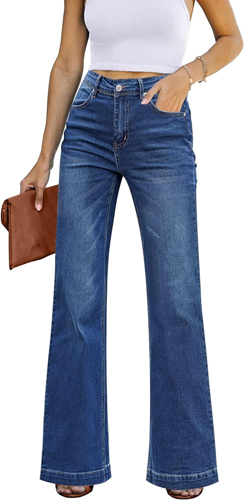 GRAPENT Womens Flare Jeans High Waisted Wide Leg Baggy Jean for Women Stretch Denim Pants