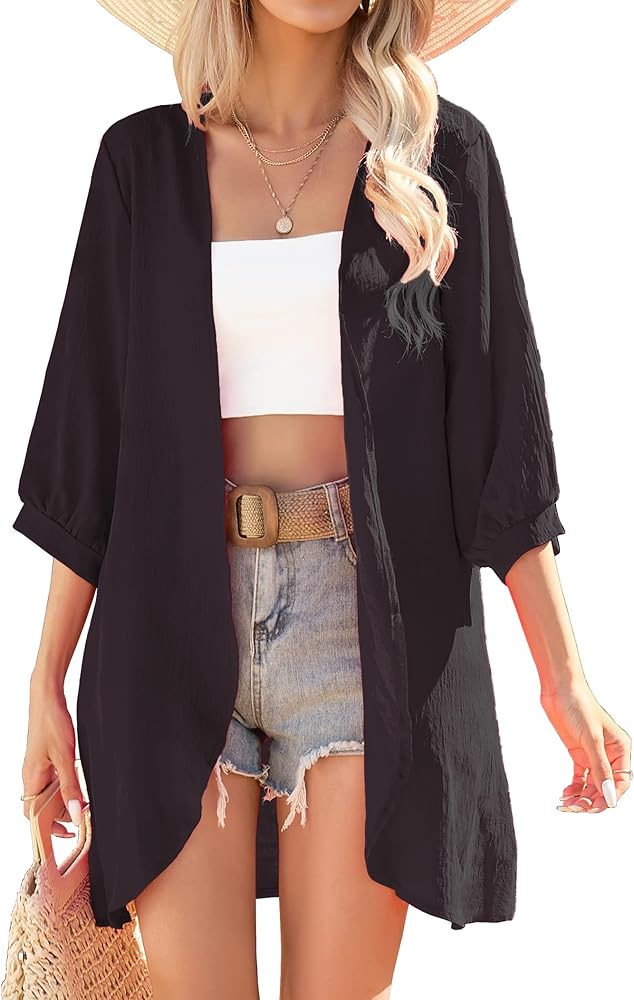 Yekaty Cardigan for Women 3/4 Sleeve Lightweight Summer Kimono Cardigan Loose Beach Cover Up 2024