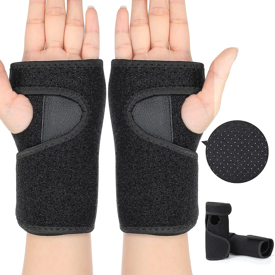 2 Pieces Carpal Tunnel Wrist Braces for Night Wrist Sleep Support Brace Wrist Splint Stabilizer and Hand Brace Cushioned to Help With Carpal Tunnel and Wrist Pain Relief (Breathable Style, Black)