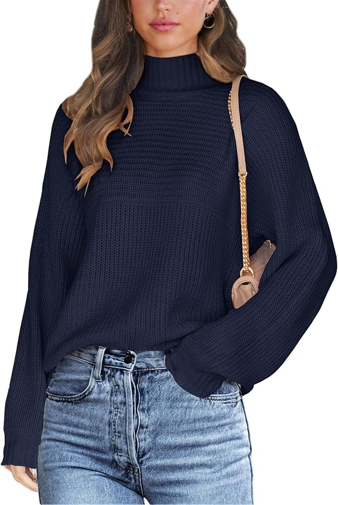 Womens Turtleneck Long Sleeve Knit Pullover Sweaters Solid Fall Winter Casual Spilt Hem Sweater Tops