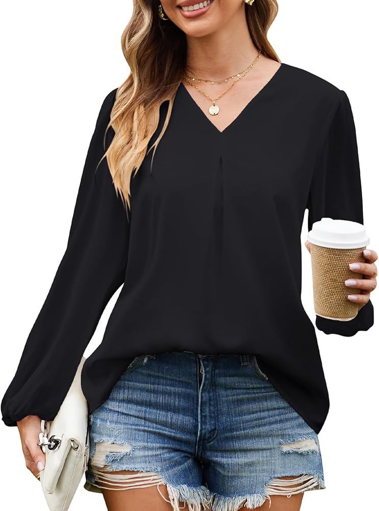 GRACE KARIN Womens Mesh Long Sleeve Tops Work Blouse T Shirts V Neck Business Casual Outfits