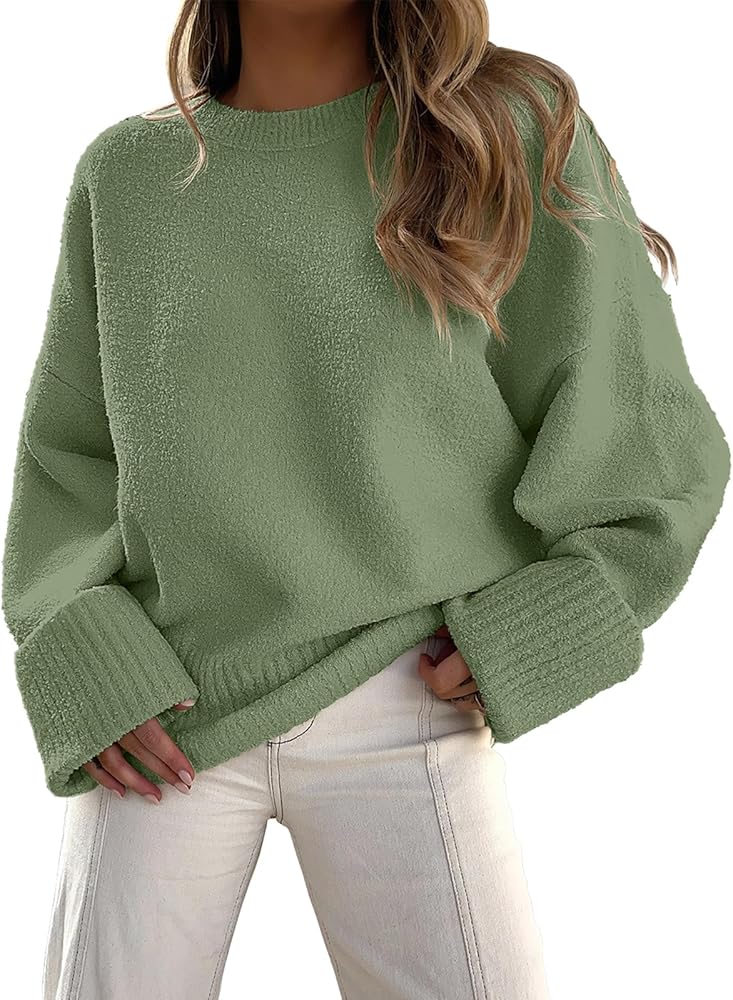 Prinbara Womens Oversized Sweater Crewneck Long Sleeve Fuzzy Knit Chunky Warm Pullover Sweaters Top 2024 Fall Trendy Outfits