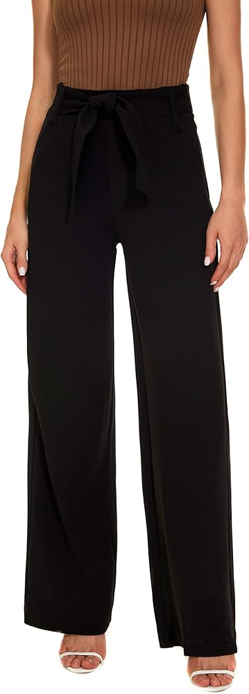 Women's Casual High Waisted Wide Leg Dress Pants with Pockets and Belt