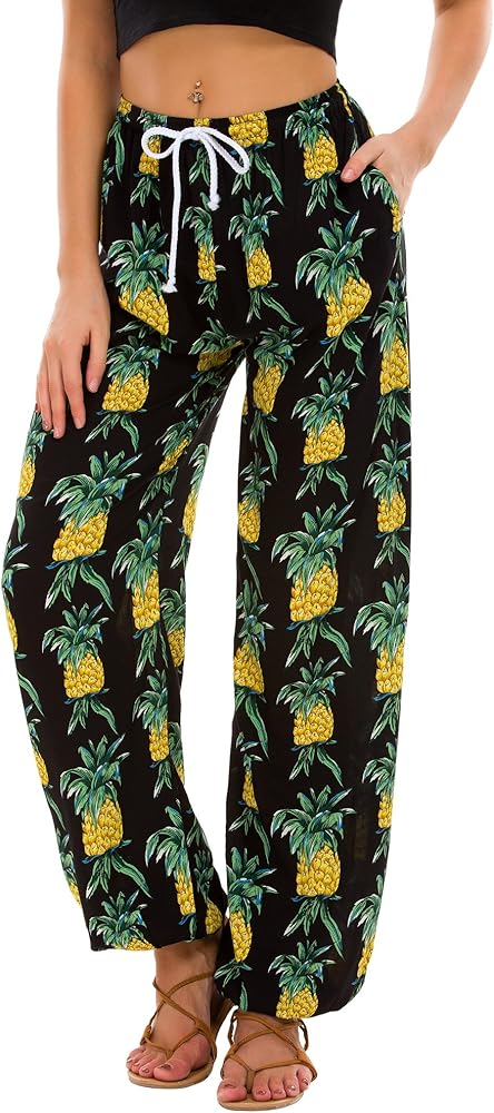 Urban CoCo Women's Floral Print Summer Boho Pants Harem Beach Vacation Pants