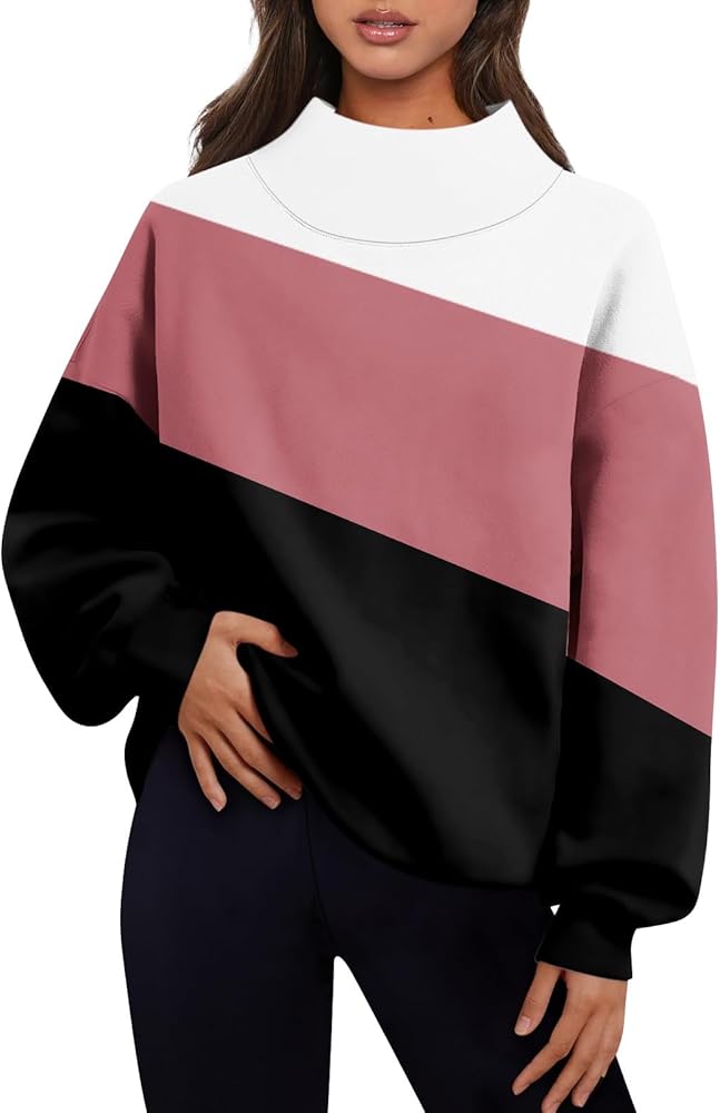 Long Hoodies For Women Women's Fashion Geometric Printing Long Sleeve Loose Slit Half Turtleneck Sweatshirt Top