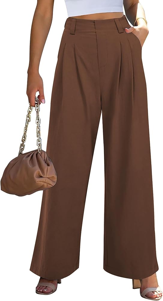 Wide Leg Pants for Women Elastic High Waisted Palazzo Pants Straight Flowy Business Casual Trousers with Pockets