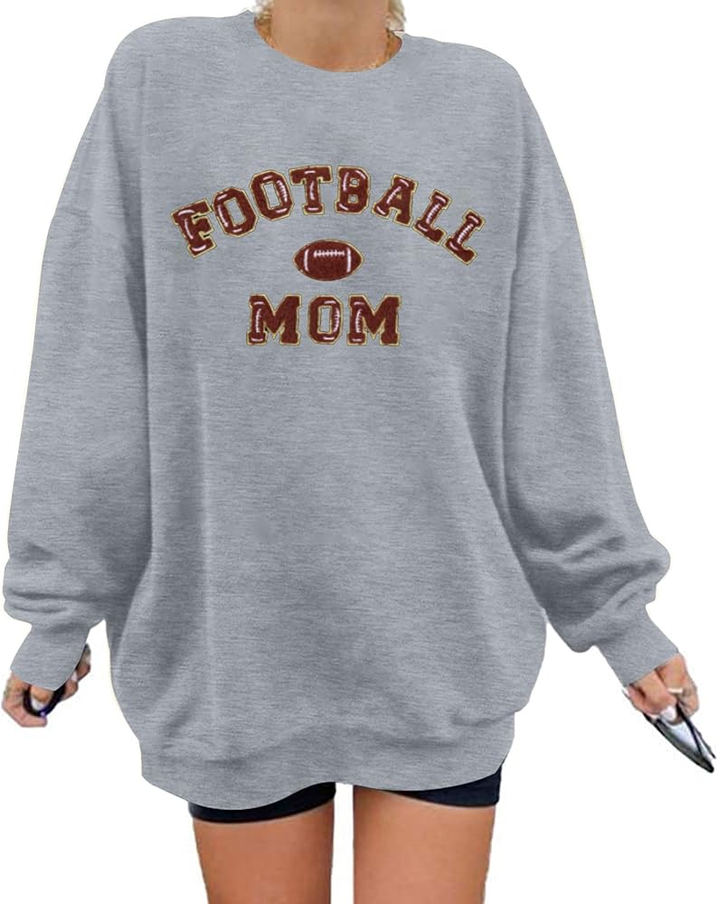 LUKYCILD Football Mom Shirt Women Game Day Sweatshirt Mom Life Pullover Sunday Funday Long Sleeve Tshirt Soccer Fans Tops