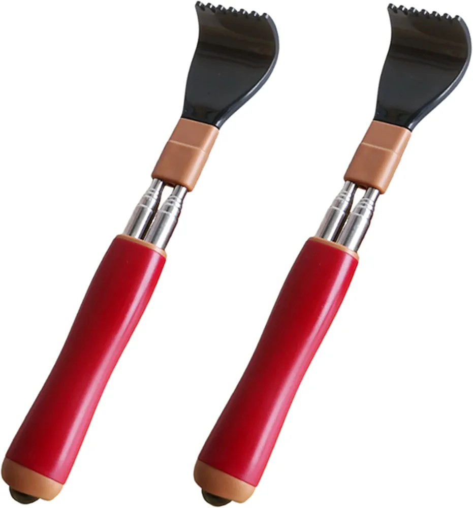 Portable Extendable Double-Pole Back Scratcher（8.3-21.3in），Hand Massager for Scratching Itches, Strong and Sturdy,Good Practical and Novel Gifts for Friends and Family. (Red, 2 Pack)