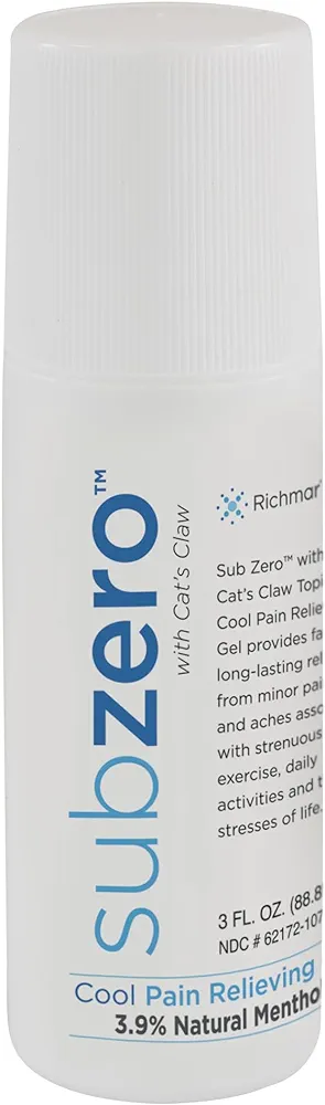 Sub Zero Cooling Pain Relief Gel, 3oz Roll-On - Joint Relief and Nerve Pain Relief Cream for Muscle Deep Pain Relief, Back Pain Relief Products