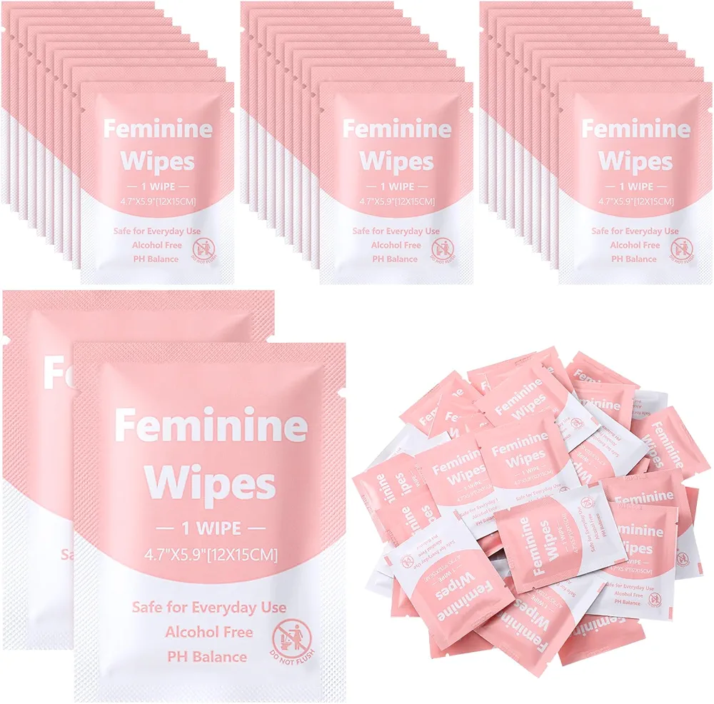 300 Pieces Feminine Wipes Individually Wrapped Women Travel Size Wipes Bulk Unscented Intimate Wipes Mild Wet Wipes Private Parts Ph Balanced for Travel Bathroom Toilet Daily