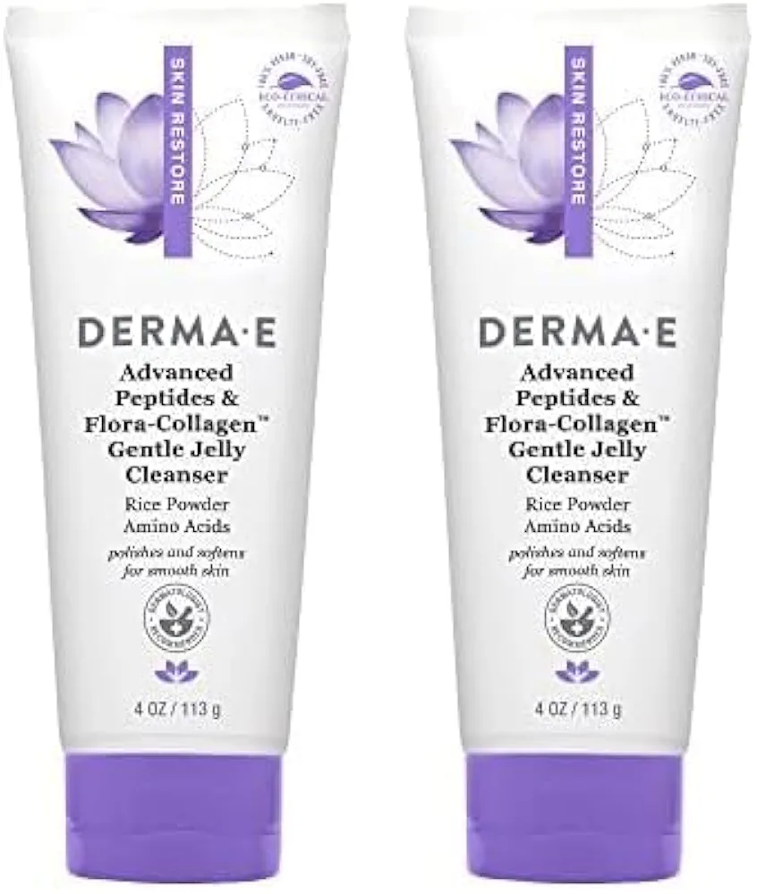 DERMA-E Advanced Peptides and Vegan Flora-Collagen Gentle Jelly Cleanser – Cleansing Face Wash Brightens, Hydrates and Reduces Appearance of Facial Lines and Wrinkles, 4 Oz (Pack of 2)