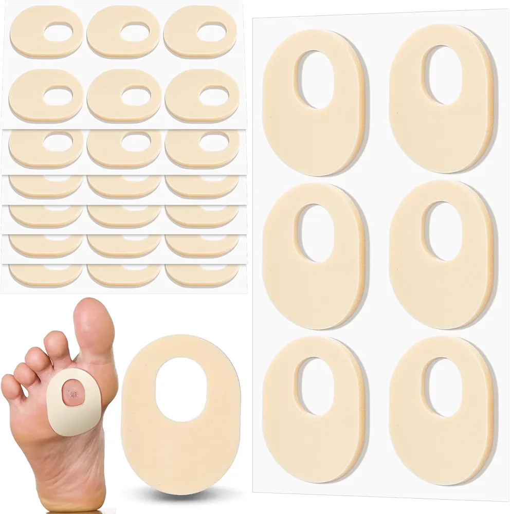 Nuanchu 36 Count Soft Foam Callus Cushions Oval Corn Cushion Pads Self Stick Adhesive Foot Care Cushions Waterproof Corn Protectors for Feet Women Men, Beige