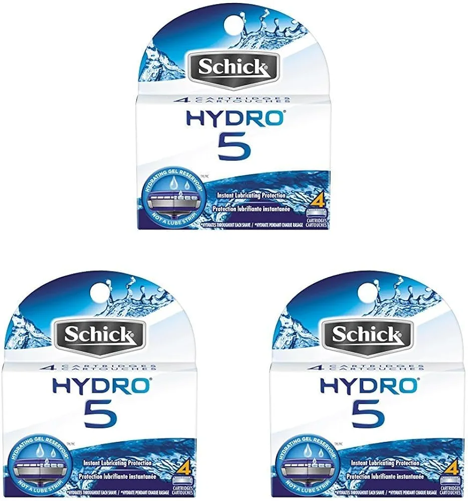 Schick Hydro 5 Sense Hydrate Razor Refills for Men, 4 Count (Pack of 3)