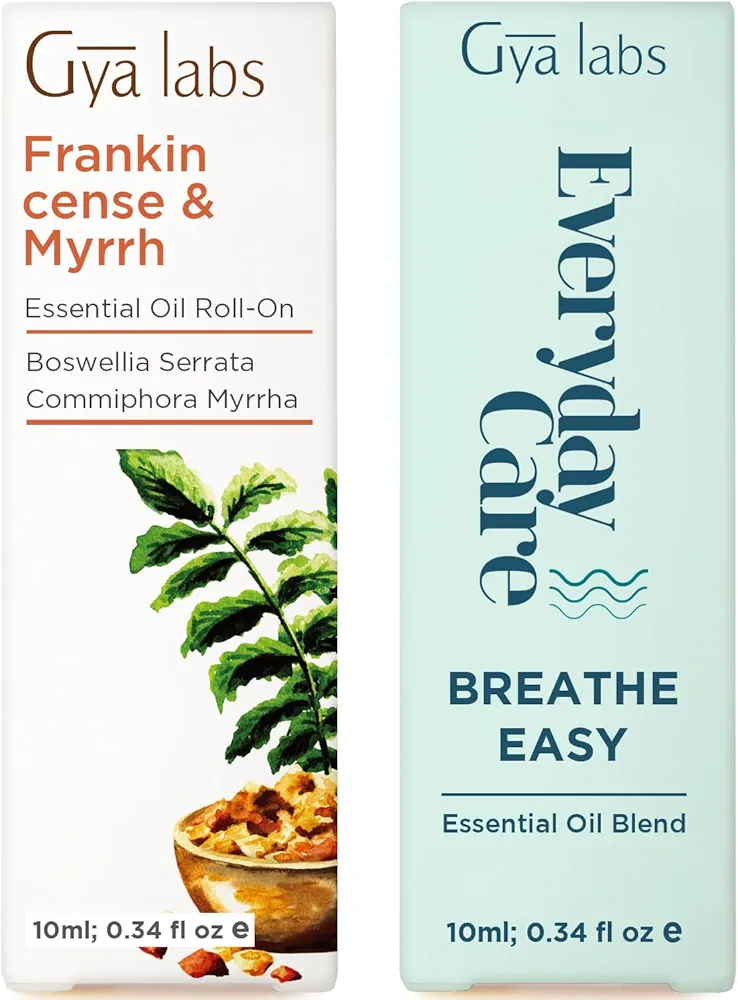 Frankincense & Myrrh Roll On & Breathe Roll On Set - Essential Oils Aromatherapy Roll On with Essential Oil Set - 2x0.34 fl oz - Gya Labs