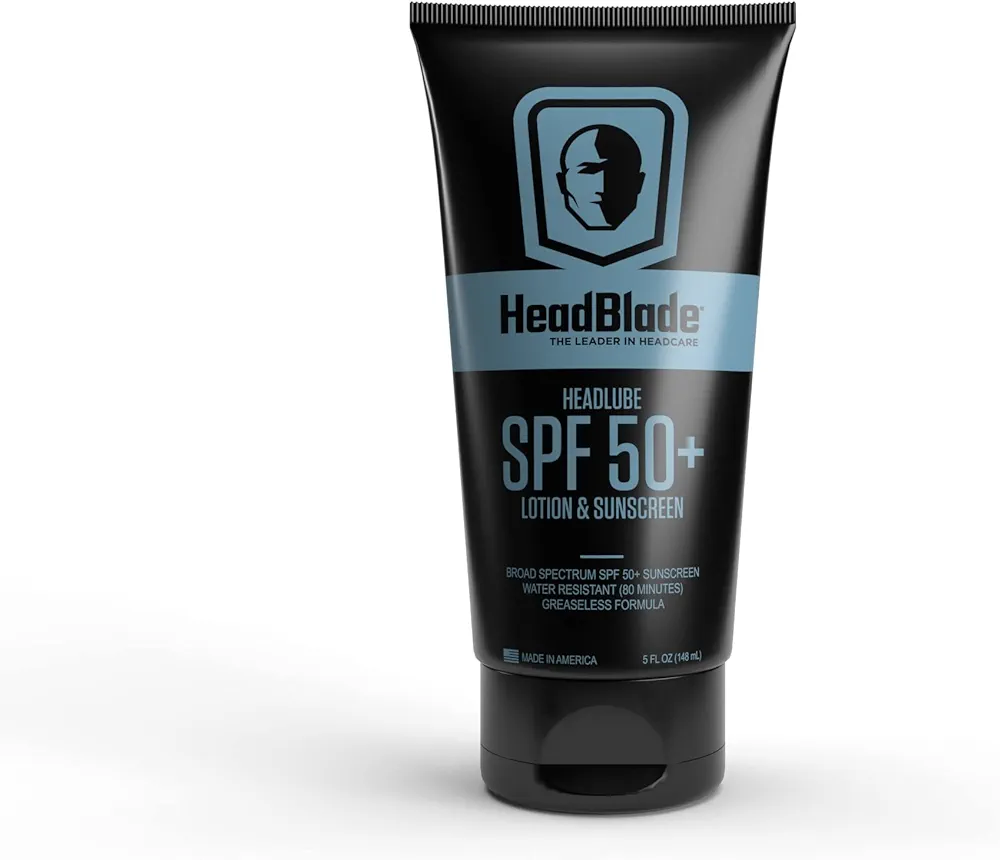 HeadBlade HeadLube SPF 50 Men's Lotion and Sunscreen - No Greasiness, Formulated for Face, Body & Scalps - Water Resistant for 80 Minutes, 5 fl oz