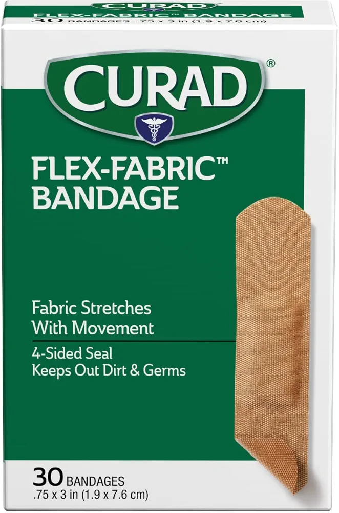 CURAD Flex-Fabric Adhesive Bandages, 3/4" x 3", Superior Wound Care, 30 per Box, Pack of 24