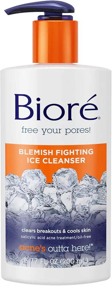 Bioré Blemish Fighting Ice Cleanser, Salicylic Acid, Clears and Helps Prevent Acne Breakouts, Cools & Refreshes Skin, Oil Free, 6.77 Ounce