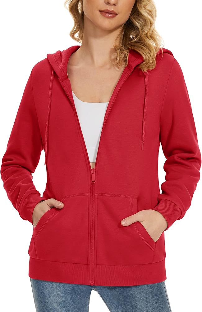 MAGCOMSEN Women's Fleece Lined Zip Up Hoodies Casual Hooded Jacket Workout Full Zip Sweatshirts Pocket Coats