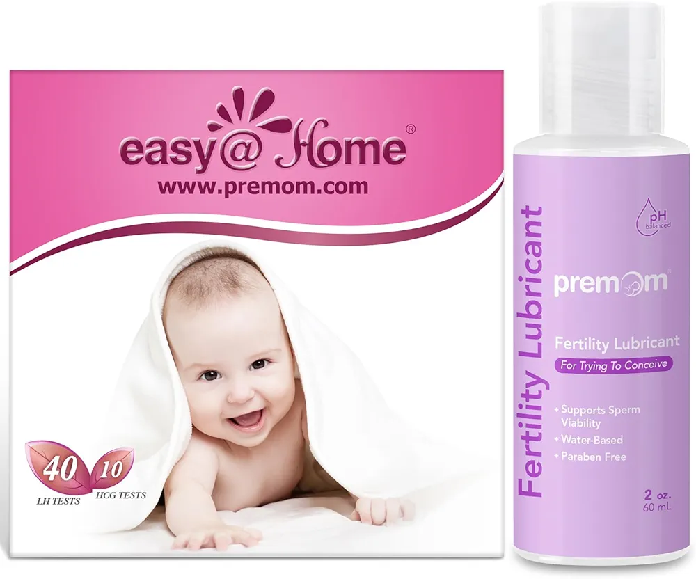 Easy@Home 40 Ovulation Test and 10 Pregnancy Test Strips + Premom Fertility Lubricant 2 Fl Oz