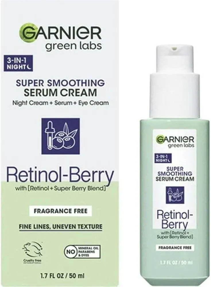 GarnierGreen Labs 3-in-1 SUPER SMOOTHING SERUM Cream, Retinol Berry 1.7 fl oz