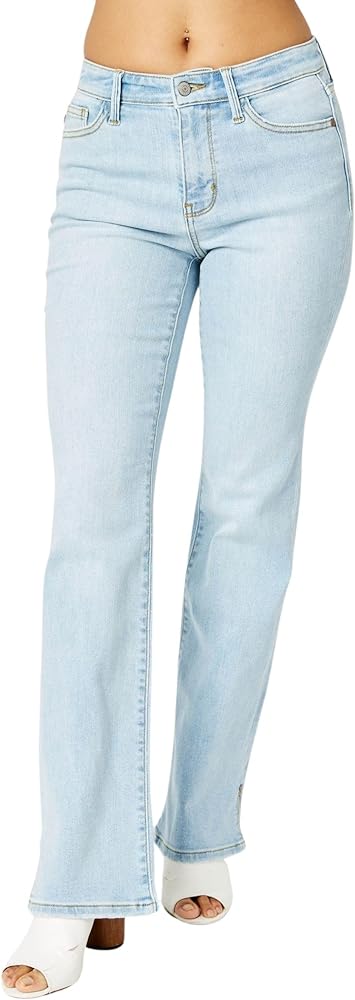 Judy Blue Mid Rise Light Wash Slit Hem Bootcut Jeans, 82552