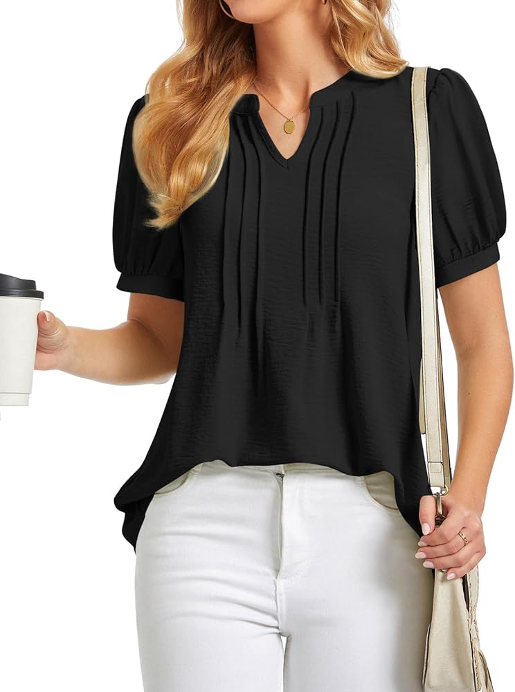 BISHUIGE Womens Summer Tops V-Neck Casual Loose T-Shirt Fashion Lantern Sleeves Blouses