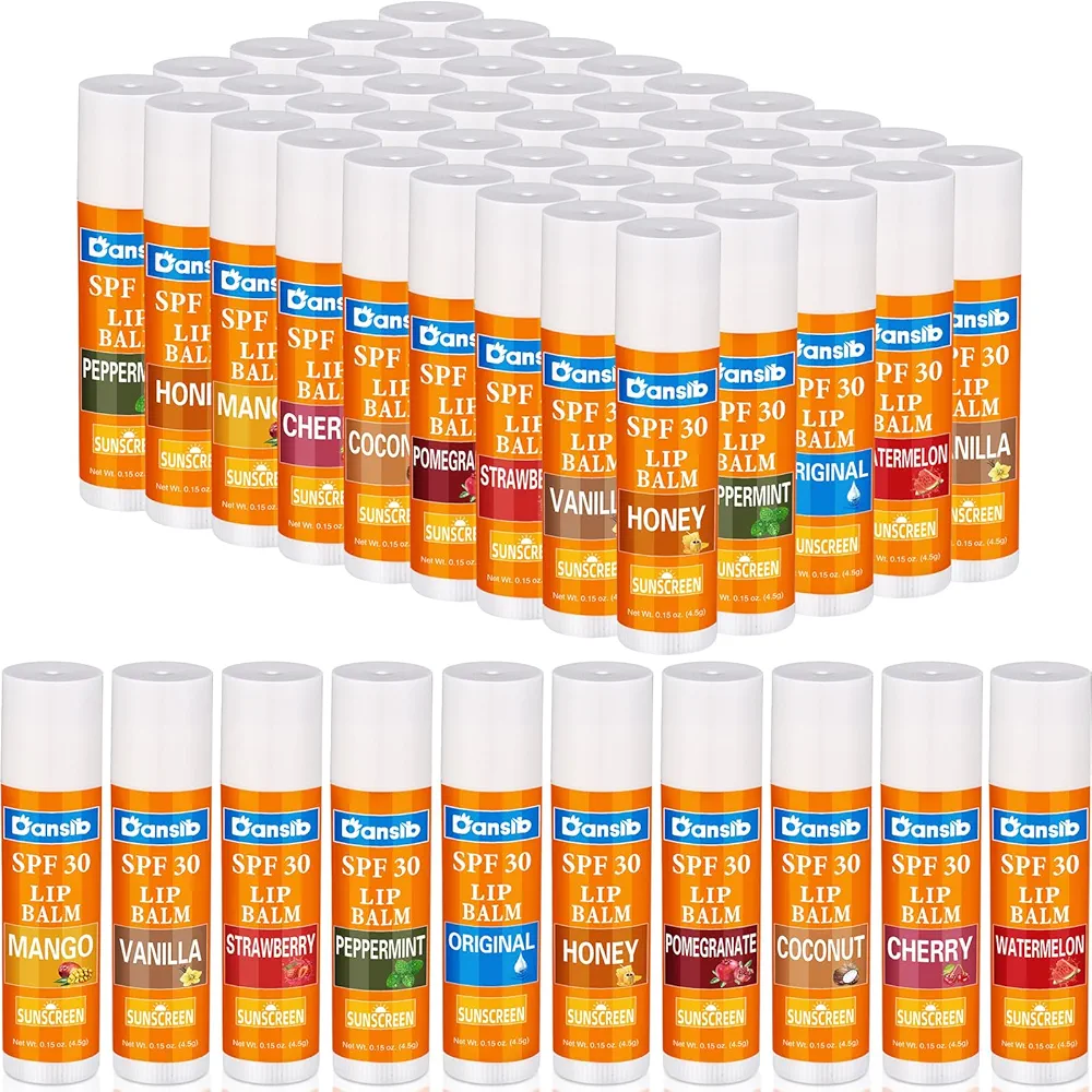 50 Pcs SPF 30 Lip Balms Sunscreen Lip Balms Sticks with Sunscreen Bulk Employee Staff Appreciation Gifts Bulk Team Coworkers Christmas Party Gifts for Outdoor Travel Beach