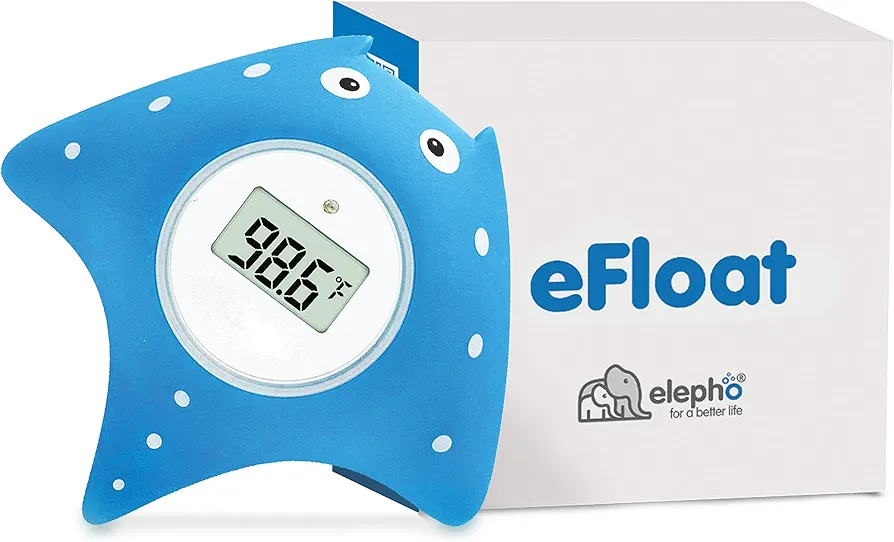 Elepho eFloat Digital Baby Thermometer for Bathtub | Accurately Monitors Water & Room Temperature + Acts as Kids Bath Toy | Waterproof Device Alerts When too Hot or Cold (Blue)