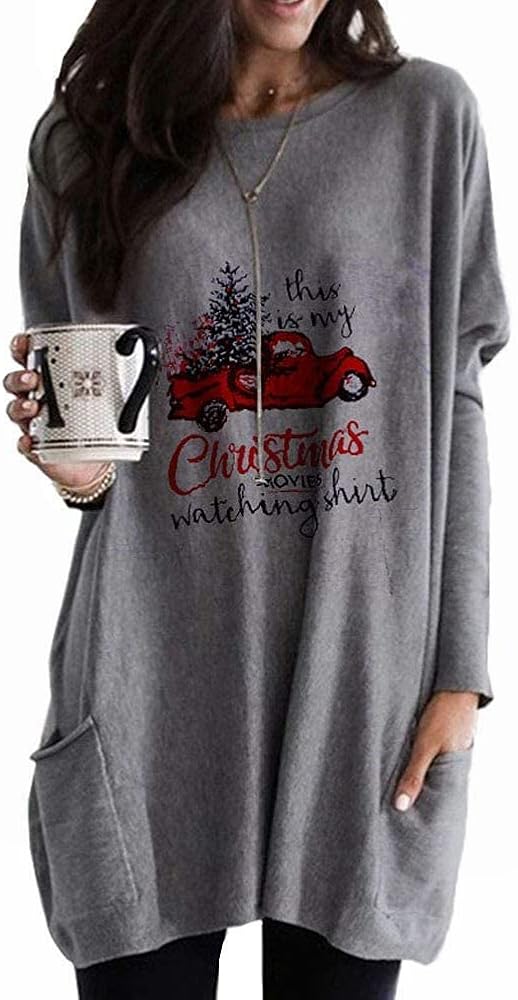 Christmas Movies Watching Shirt Xmas Truck Tree This is My Xmas Watching Shirt Long Sleeve Blouse Pullover Tops