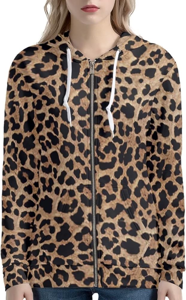 ZFRXIGN Leopard Zip Up Jackets for Women Plus Size 3XL Teen Girls Hoodies & Sweatshirts Yoga Clothing Fall Pullover Spring Tops Outfits Y2K Cardigans Wild Animal Cheetah Print Jumper Brown