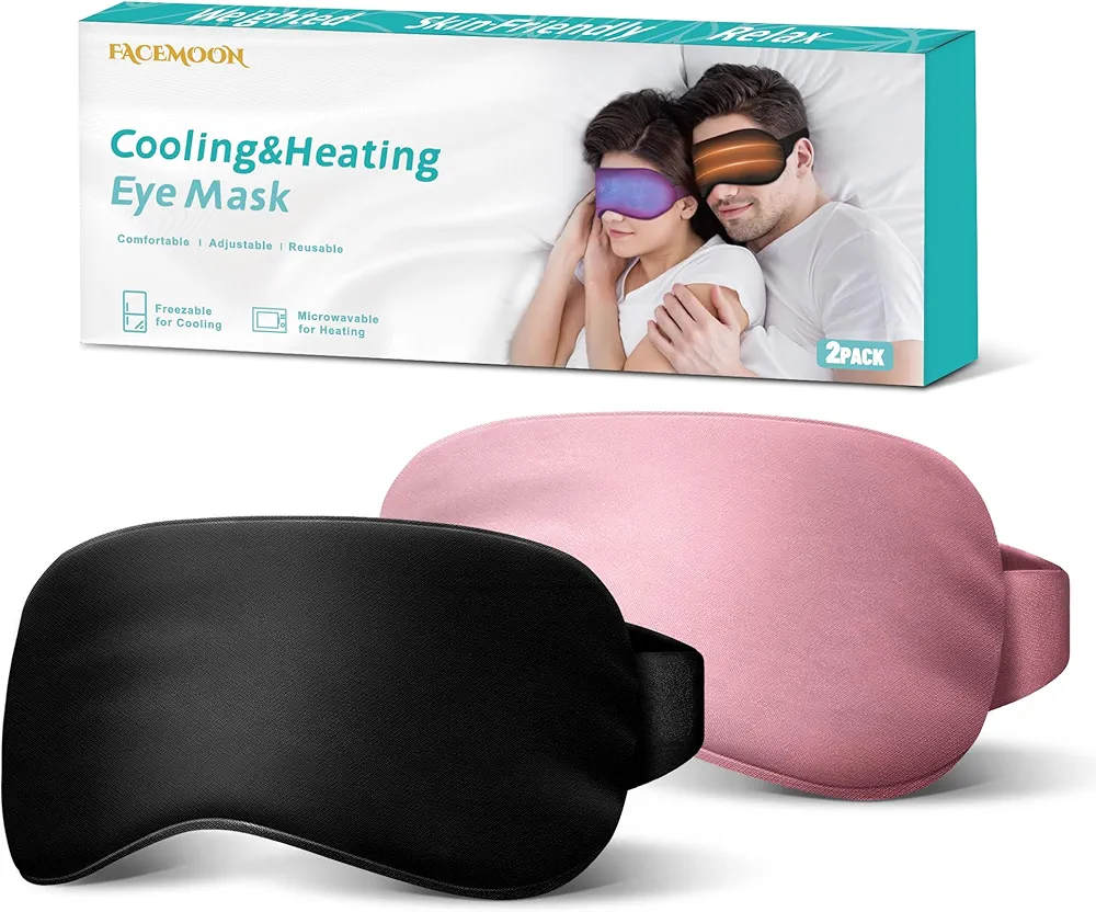 Cooling & Heating Gel Eye Mask - 2 Pack, Weighted Eye Mask,Eye Masks for Dark Circles and Puffiness, Reusable Cold&Warm Compress Sleeping Mask for Women Men, Yoga, Travel, Airplane(Black, Pink)